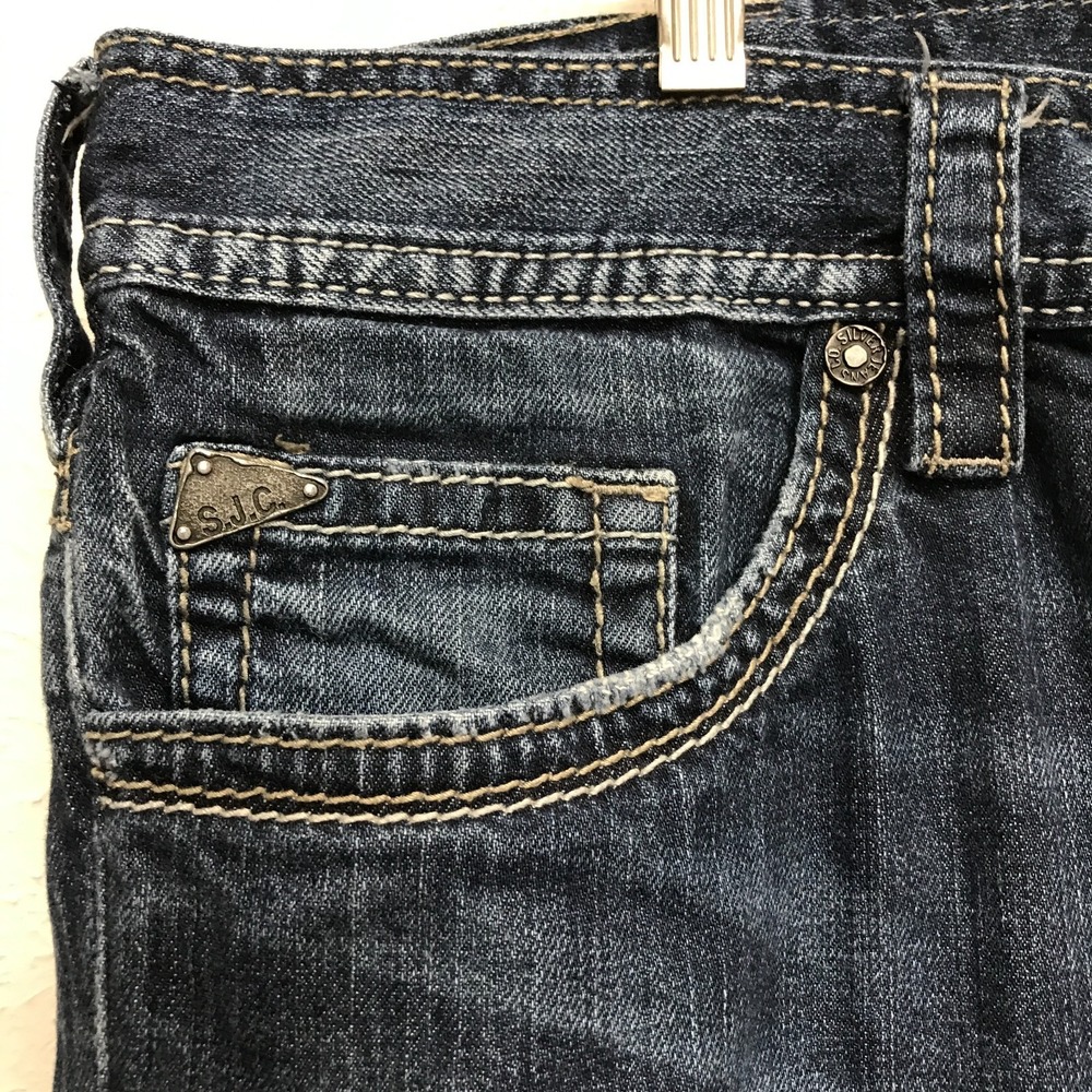 Silver Jeans Mens 42x32 (42x29) Zac Relaxed Straight Leg Stretch Blue Dark Denim - Picture 4 of 16